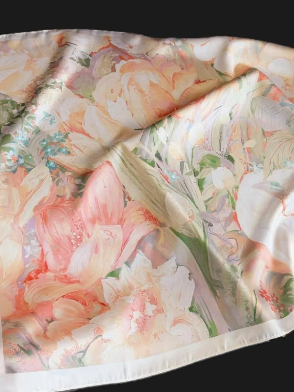 Painterly Floral Satin Square Scarf 26.4